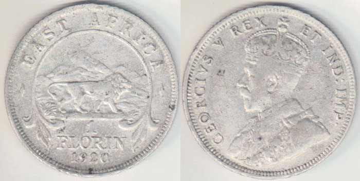 1920 H East Africa silver Florin A004028